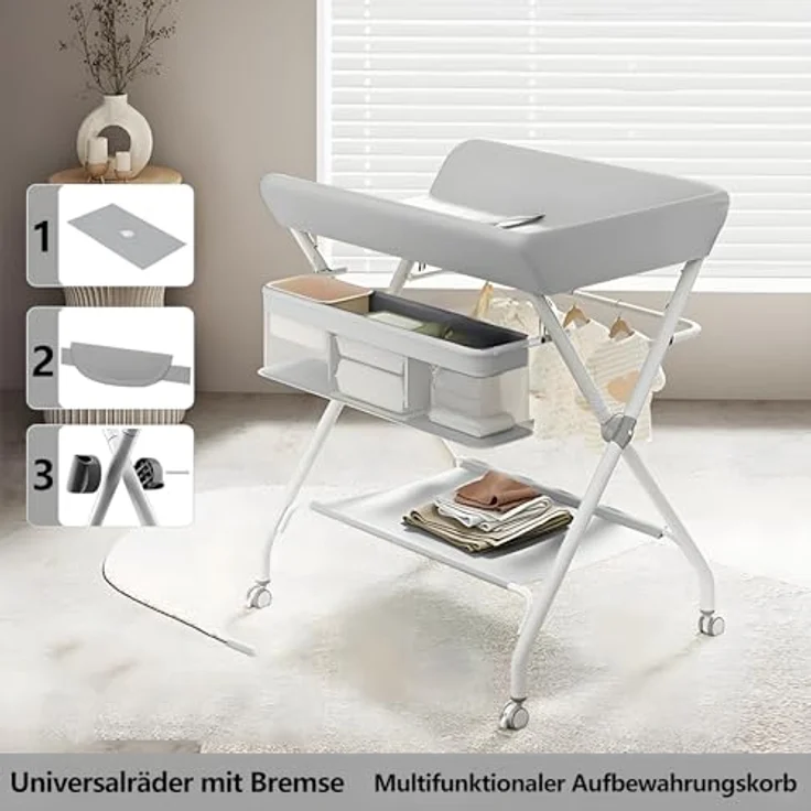 GarveeHome Wickeltisch Mobiler, Wickelstation Mit Aufbewahrungskorb, Klappbarer Wickelkommode, Wickelkommode Für Neugeborene Und Kleinkinder, Wickeltisch Für Windelwechsel, – Bild 3