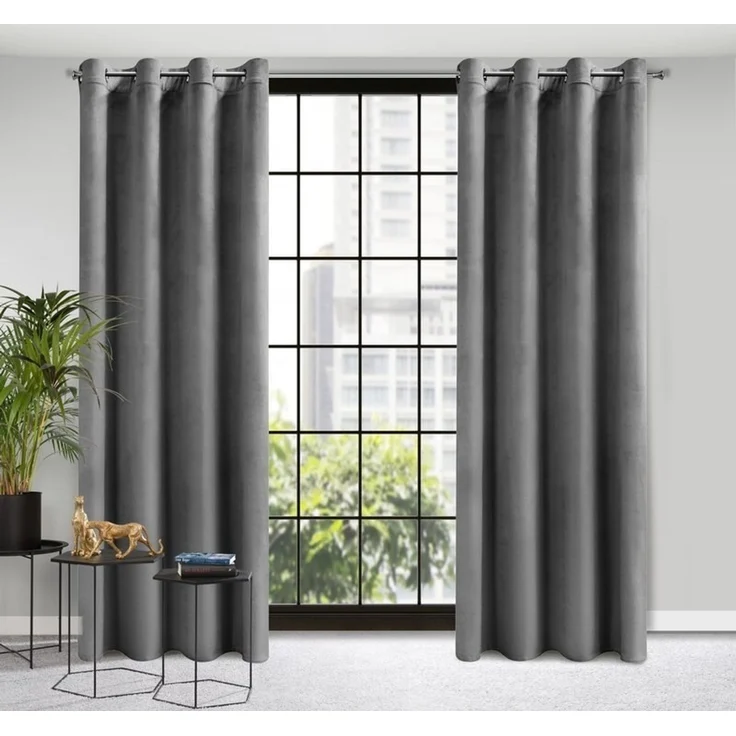 Design91 Samtvorhang, Ösen, Polyester graphit, 140x250 cm – Bild 3