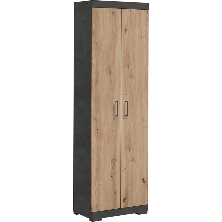 FMD Möbel - BRISTOL 1000 - Kompaktgarderobe - melaminharzbeschichtete Spanplatte - Beton LA/weiß Edelglanz - 120 x 193,5 x 35,2cm