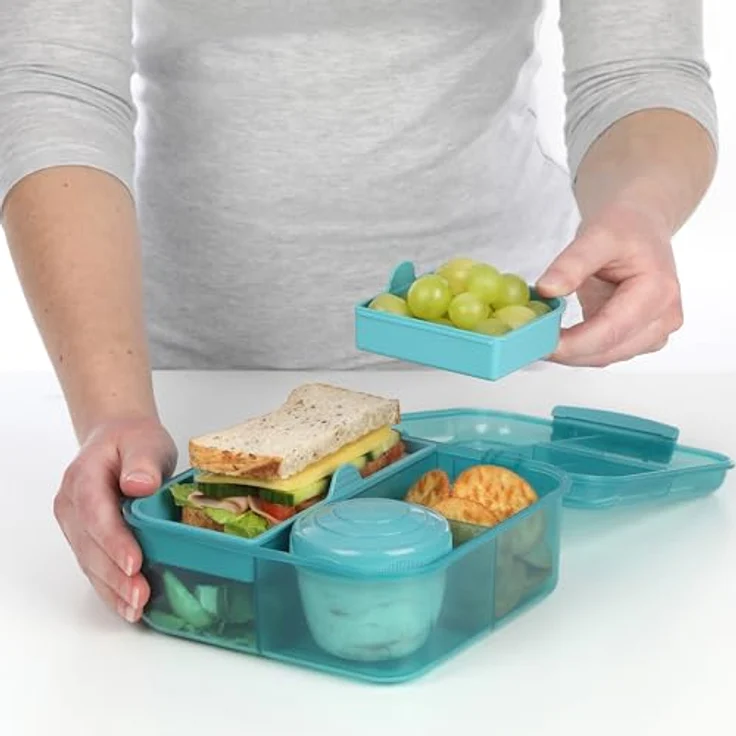 Sistema Bento Box Ocean Bound Plastic Brotdose mit Fächern | 1,25 L Lunchbox mit Joghurt-/Fruchtbehälter | Lunchbox Kinder & Erwachsene l | Hergestellt mit recyceltem Kunststoff | türkis – Bild 6