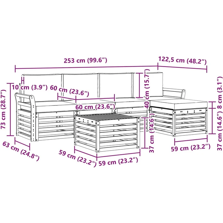 vidaXL Outdoor-Sofagarnitur 6 Stk. Weiß und Anthrazit Polyester 3391717 – Bild 7