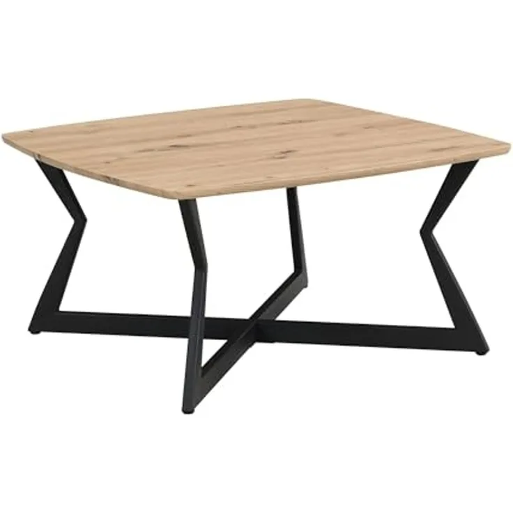 Couchtisch Quadratisch 75x75 cm Eiche Optik Schwarz - Design Sofatisch - Wohnzimmertisch Loungetisch Modern - Beistelltisch Kaffeetisch Industrial