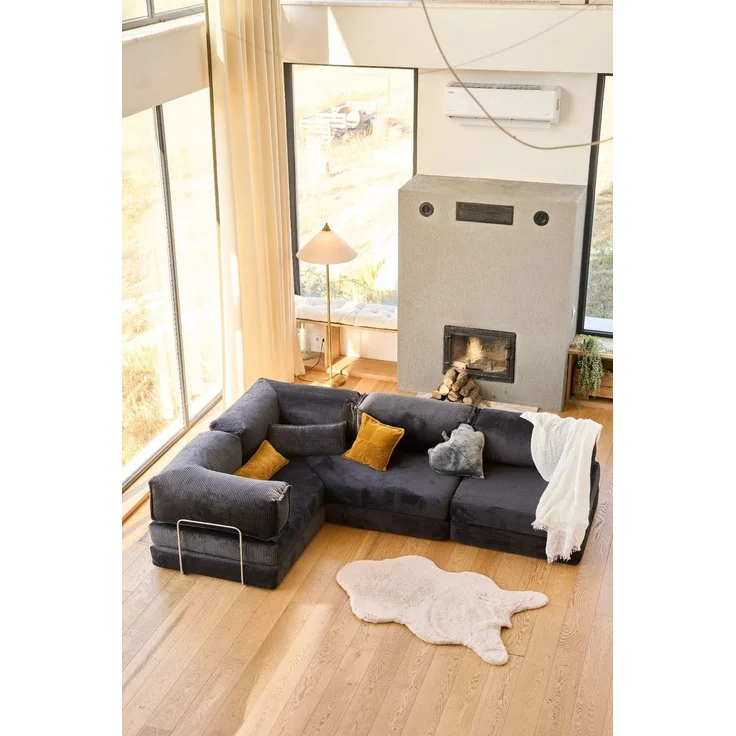 Ecksofa mit Schlaffunktion, 300 cm, braun, 100% Gerippter Plüschstoff, Abnehmbarer Bezug, 4 Kissen, haustierfreundlich, rutschfest – Bild 1