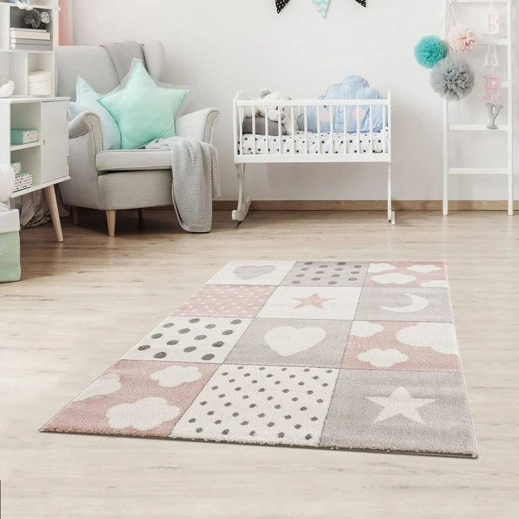 Jimri Kinderteppich Happy Friends Teppich für Kinderzimmer, Kinderteppich Bär Hase Panda, Läufer – Bild 1