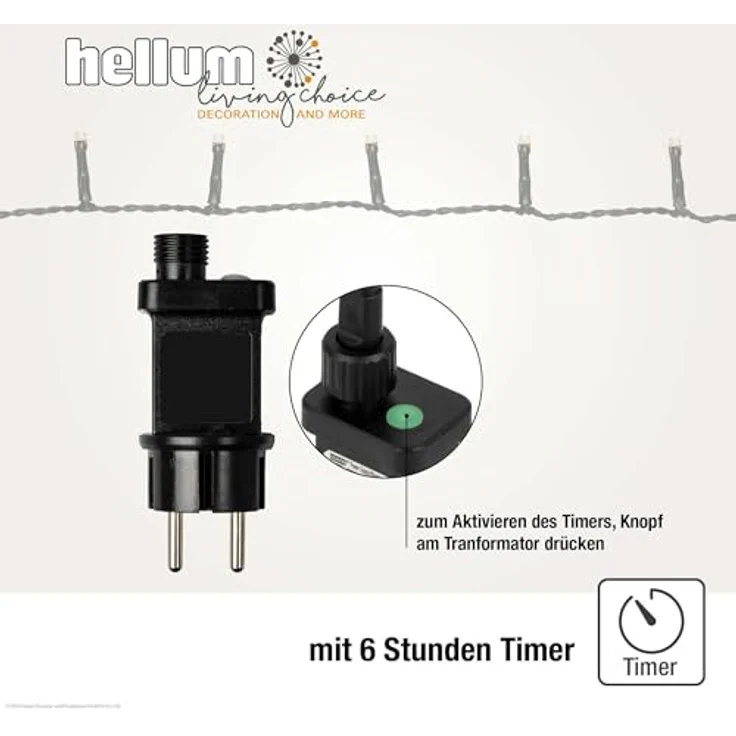hellum Lichterkette 40 LED, LED Lichterkette außen 3,9 m beleuchtet, mit Stecker, outdoor mit Timer, kaltweiß, Außenlichterkette mit Außen-Transformator – Bild 4
