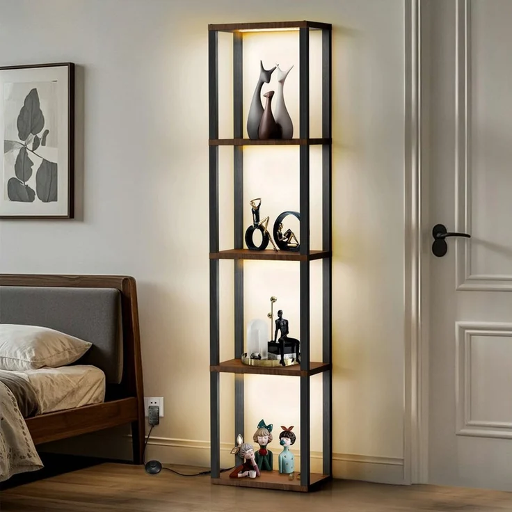 XERSEK Eckregal LED Standregal Bücherregal Vitrine Dimmbar mit Fernbedienung Smart, Metallrahmen Regal 4-6 Ablagen, Für Wohnzimmer / Schlafzimmer / Flur / Büro – Bild 1