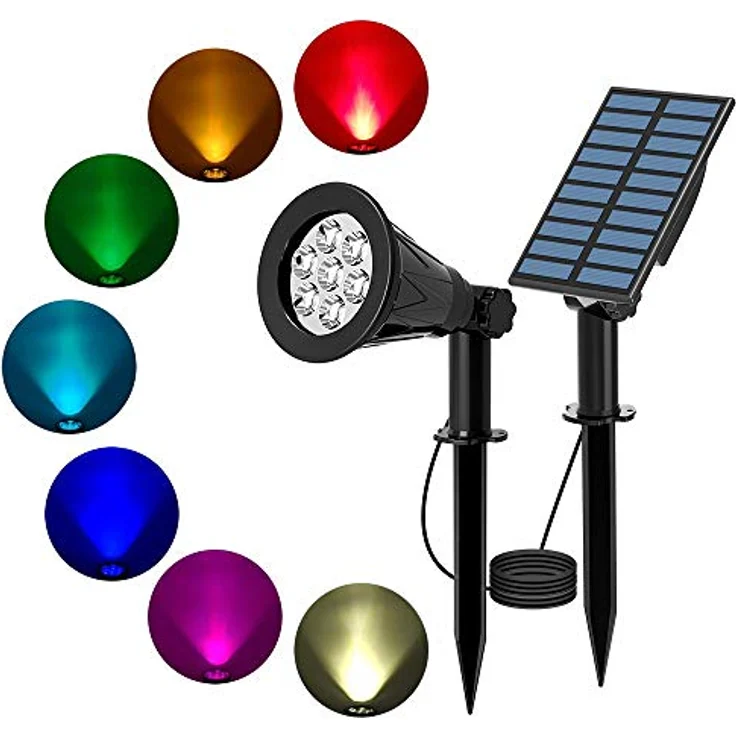 T-SUN 7 LED Solarstrahler, 2-in-1 Solarleuchten mit 320 Lumen, IP55 wasserdicht, 7 Farbwechsel, 3M Kabel, automatische Dämmerungserkennung – Bild 1