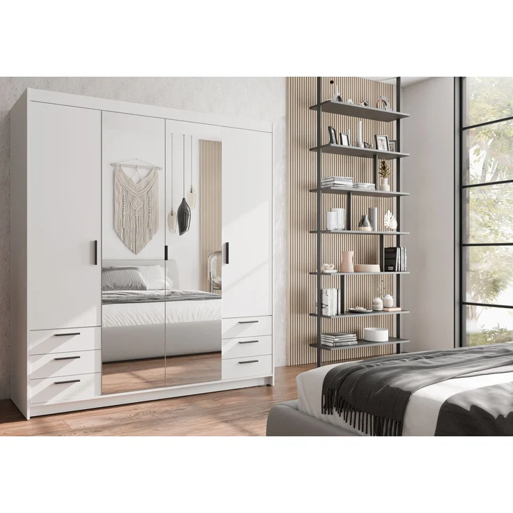 AX LIVING Weiß Kleiderschrank mit Spiegel Storicos 4T6S 176,3cm Groß – Bild 3