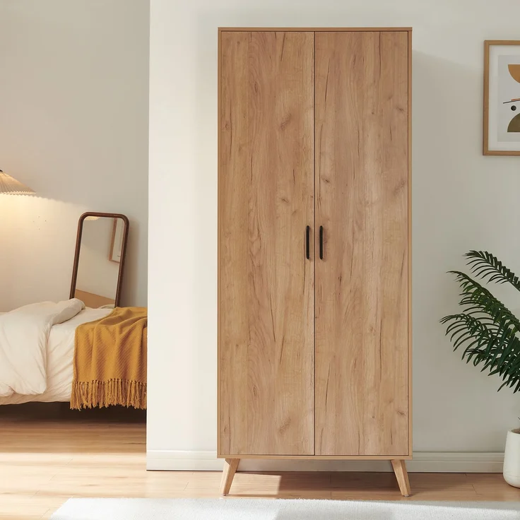 Kleiderschrank Norg 191x80x52 cm 2 Türen 4 Fächer Eicheoptik [en. casa] – Bild 3