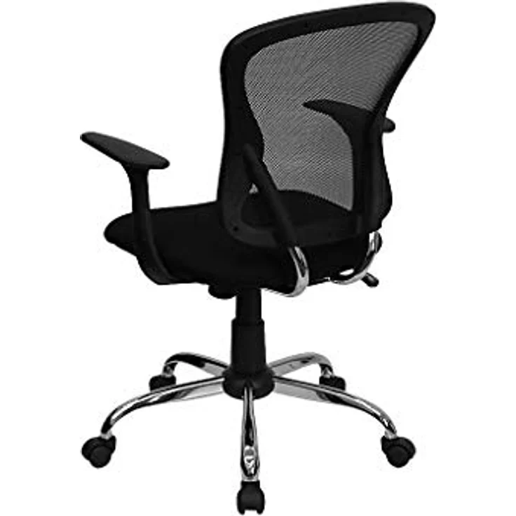 Flash Furniture Arbeitsstuhl, mittelhohe Rückenlehne, Netzmaterial, drehbar, mit Chrombasis und Armlehnen, schwarz, 74 x 61 x 28 cm – Bild 7
