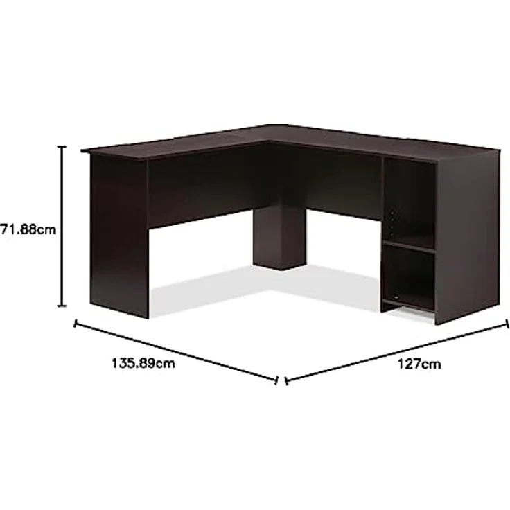 Furinno L-förmiger Schreibtisch mit Regalen, Holz, Espresso, 125.9 x 135.9 x 72 cm – Bild 3