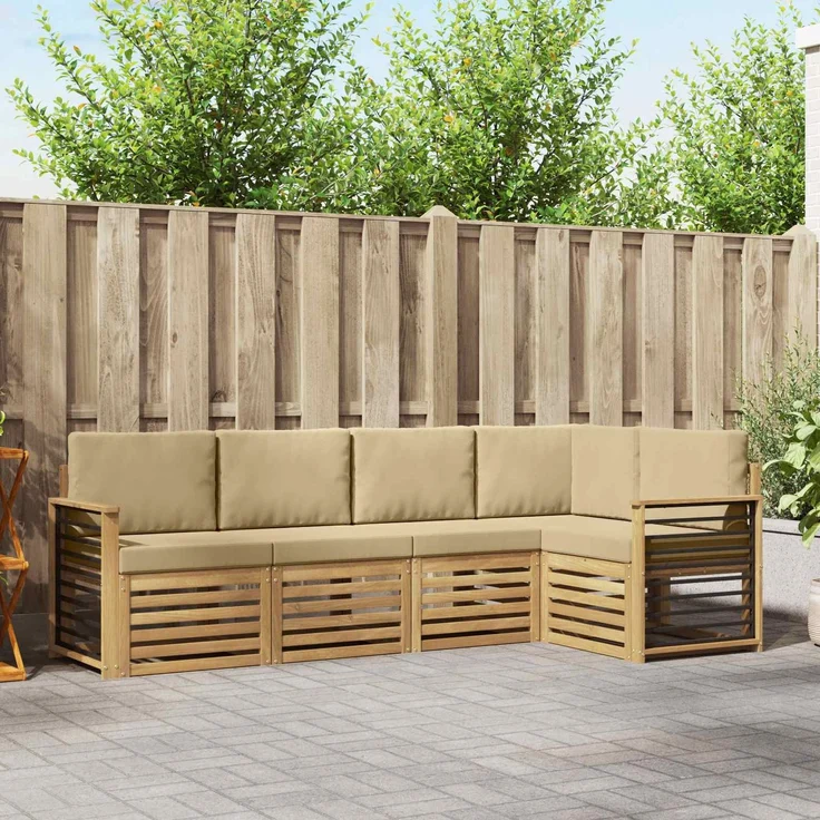 vidaXL Outdoor-Sofagarnitur 5 stk. 5-Sitzer Weiß und Beige Polyester 3391848 – Bild 1