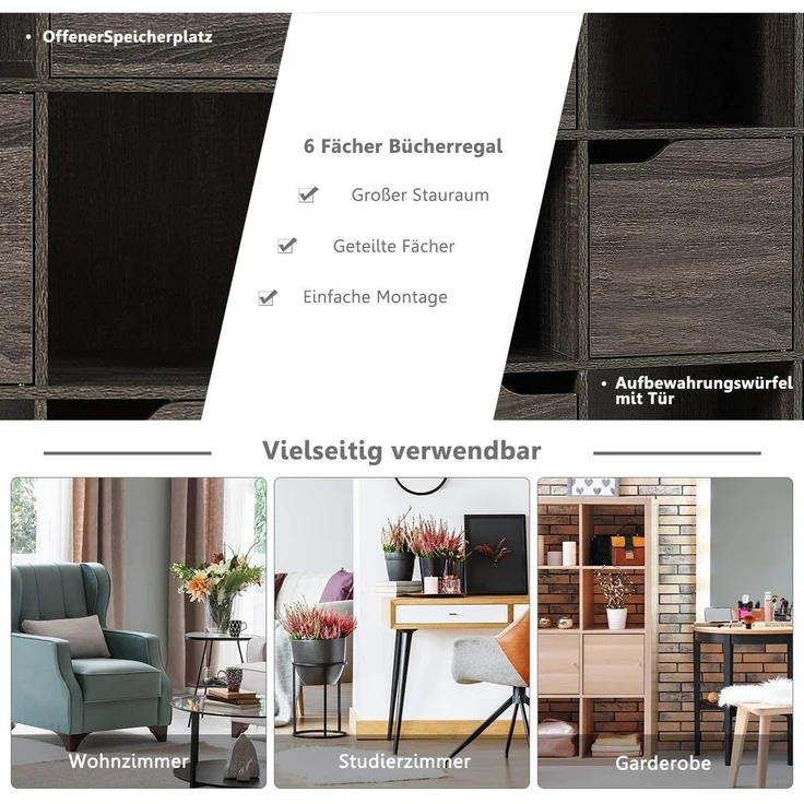 COSTWAY Bücherregal Aufbewahrungsregal, 9 Fächer, freistehend, 90x29x90cm – Bild 2