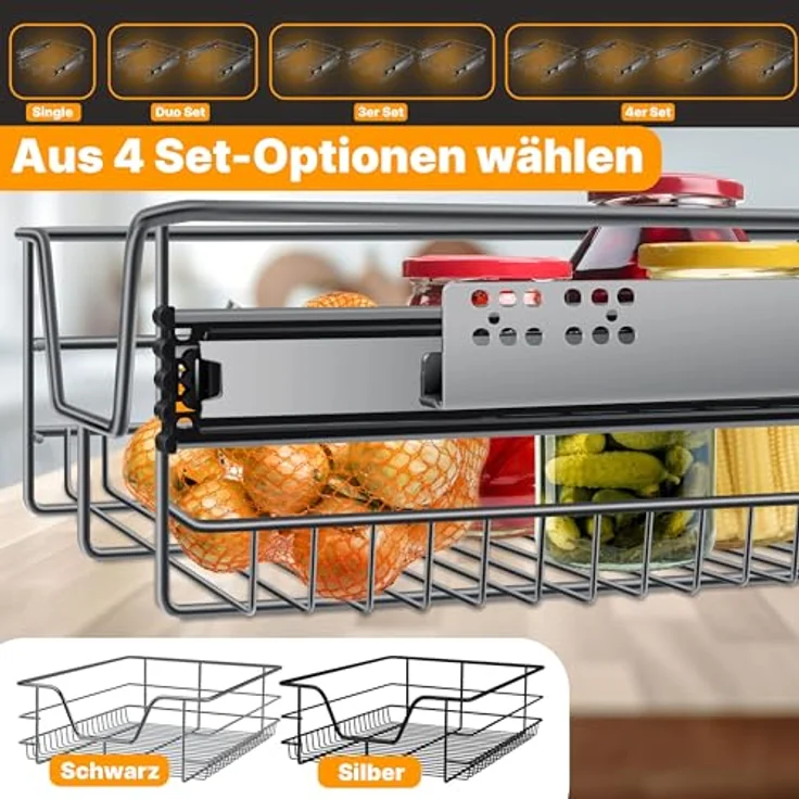 KESSER® Teleskopschublade 30-60cm Schrankbreite verchromt aus Edelstahl Schubladeneinsatz für Küchenschrank Korbauszug Schrankauszug 1x 50cm - Anthrazit – Bild 6