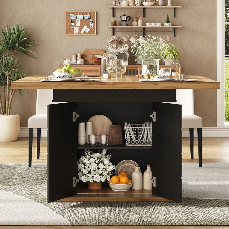 Abrihome Esstisch Ausziehtisch 110-140x80 cm für 4-6 Personen, Schwarz – Bild 3