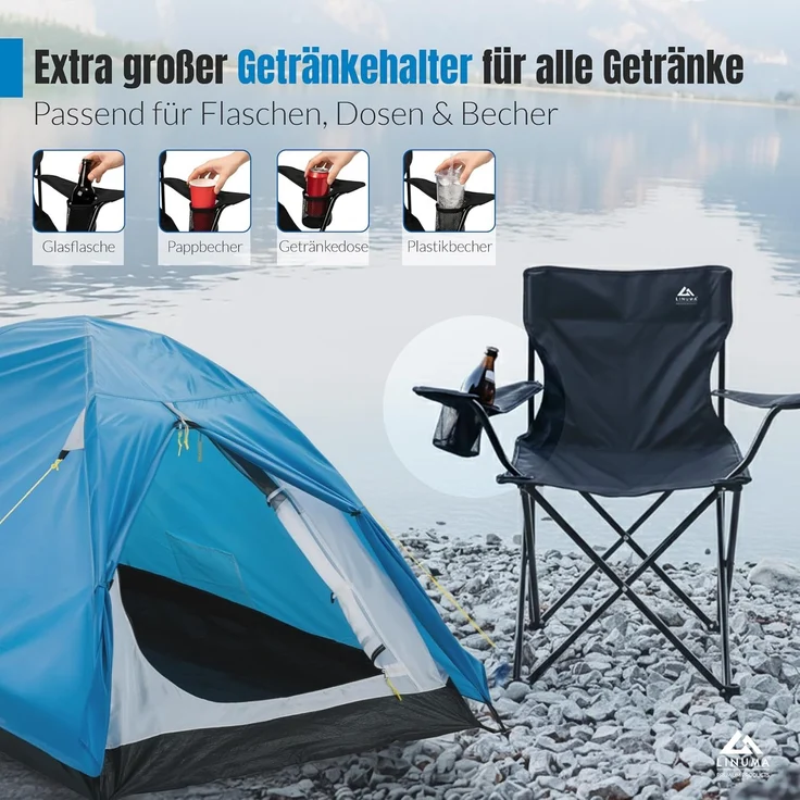 LINUMA® Faltstuhl GRAU Campingstuhl Anglerstuhl mit Getränkehalter & Tragetasche – Bild 5
