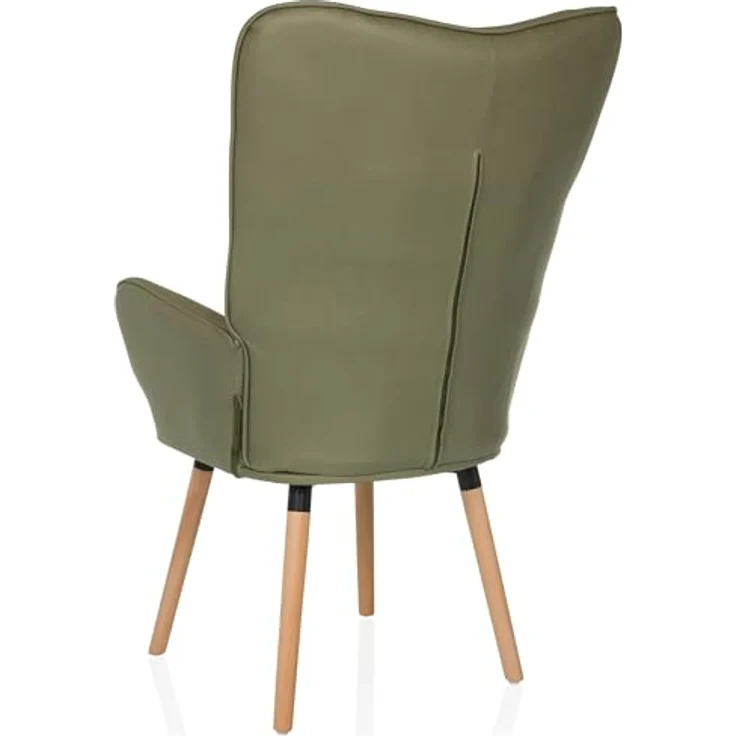 hjh LIVING Ohrensessel in Velour-Optik HAVENIO I Sessel für Wohnzimmer Schlafzimmer, Polsterstuhl mit Holzbeinen, Stoff Olivgrün – Bild 9