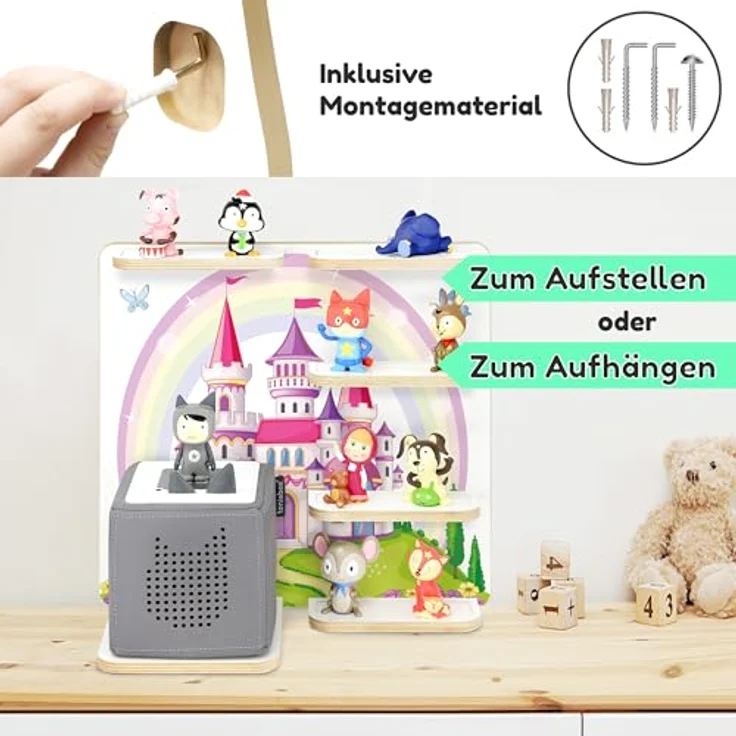 stadtecken Holzregal für Musikbox – Passend für Toniebox & ca. 40 Tonies | Perfekte Aufbewahrung fürs Kinderzimmer | Zum Aufhängen | Erweiterbar (Fantasieschloss) – Bild 8