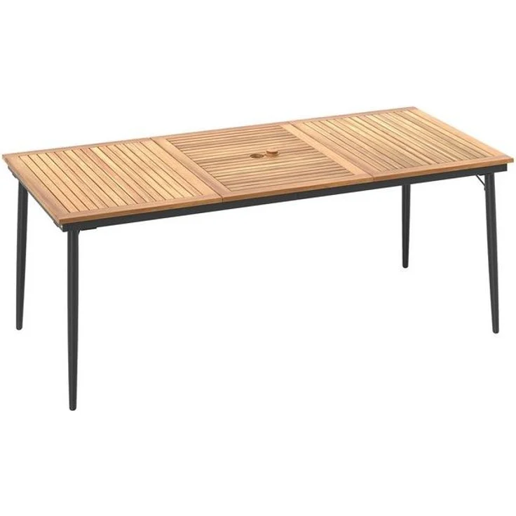 COSTWAY Gartentisch, mit Schirmloch, Akazienholz, 200x90cm Terrassentisch rechteckig – Bild 4