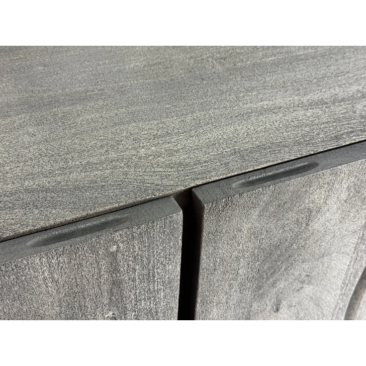 FINEBUY Lowboard FB111428 TV Schrank 160 cm Smoked Grey Holz Massiv Fernsehkommode Grau (drei Türen, 160 cm, Akazie Massivholz Smoked Grey), TV-Schrank Modern Fernsehtisch, TV-Kommode Hoch – Bild 5
