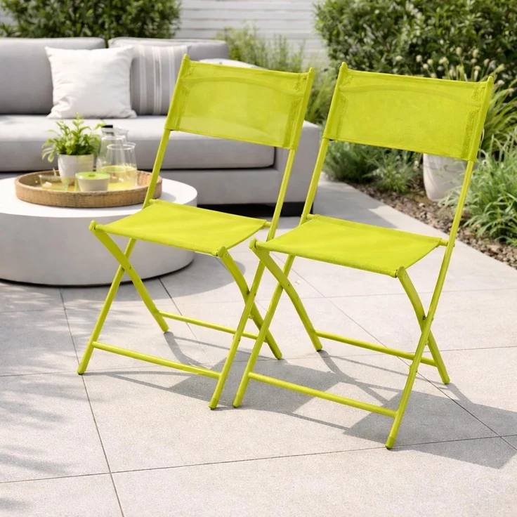 2er Klappstuhl Gartenstuhl Campingstuhl Klappbar klappbar Limegrün – Bild 1