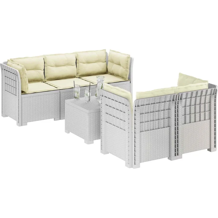 vidaXL 5-Sitzer Gartensofa mit Kissen Rattan-Look PP Weiß 3443914 – Bild 3