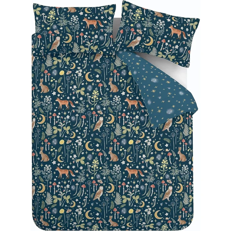 Catherine Lansfield Enchanted Twilight Animals Wende-Bettwäsche-Set für Kingsize-Betten mit Kissenbezügen, Marineblau – Bild 5