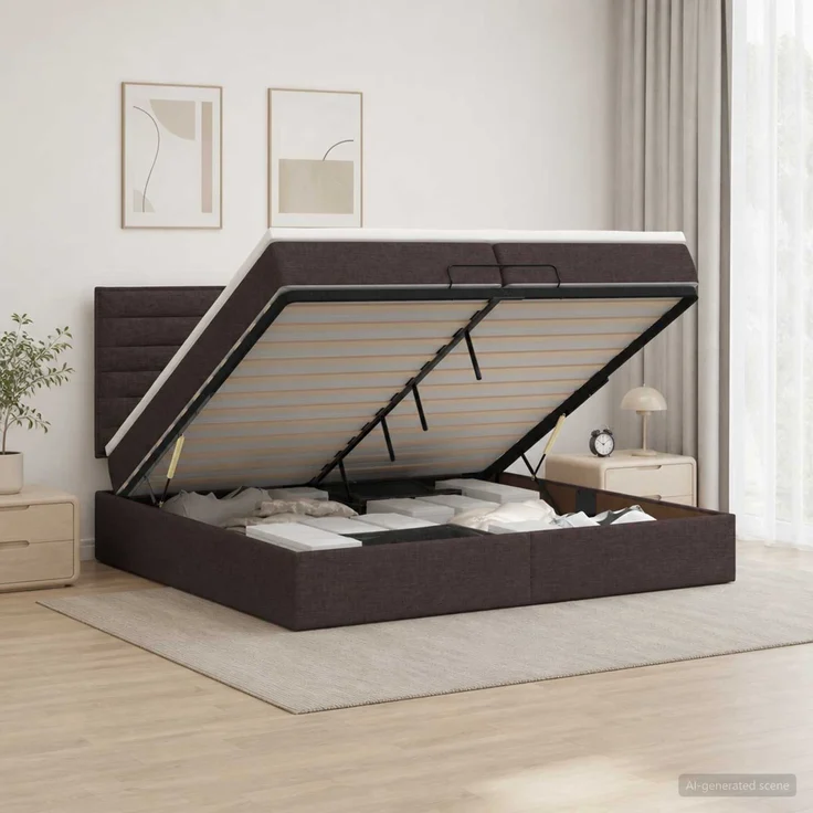 vidaXL Ottoman-Bett mit Matratze und LED Dunkelbraun 200 x 200 cm 3458017 – Bild 4