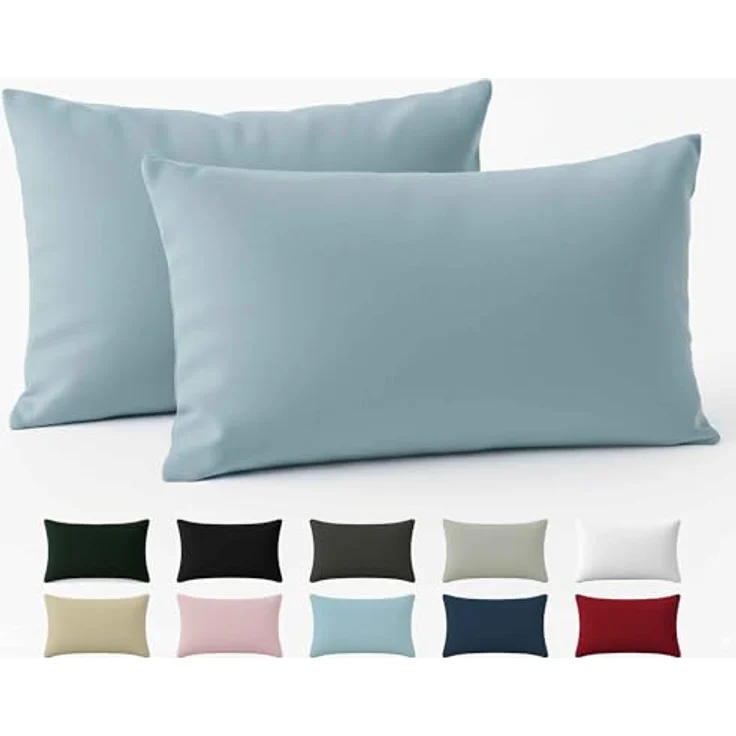 Dreamzie Kissenbezug 50x70 Renforcé Baumwolle (2er-Set) - Hellblau - Dicht gewebt mit 57 Fäden/cm² - Kissenbezug 70x50 cm - Oeko Tex Zertifiziert – Bild 2