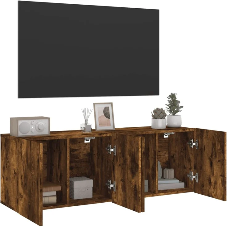 2 pcs TV-Wandschrank, TV Hängeboard Hängeschrank Räuchereiche 60x30x41 cm – Bild 5