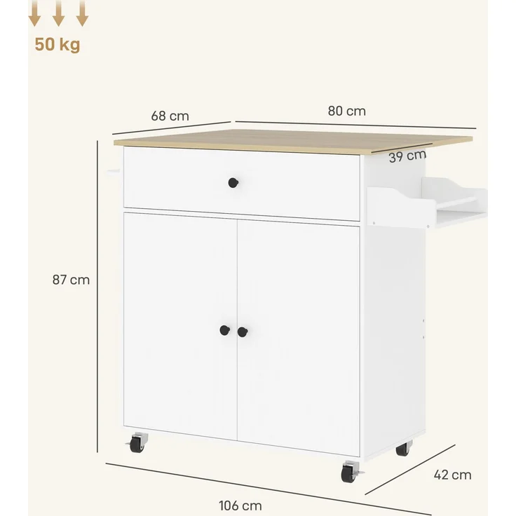 HOMCOM Kücheninsel, Spanplatte, MDF, Weiß, 106L x 42B x 87H cm – Bild 3