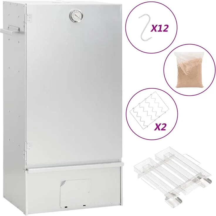 vidaXL Räucherofen mit Kaltrauchgenerator, Verzinkter Stahl, 44,5 x 29 x 83 cm, 15.12 kg, ohne Glasfenster – Bild 1