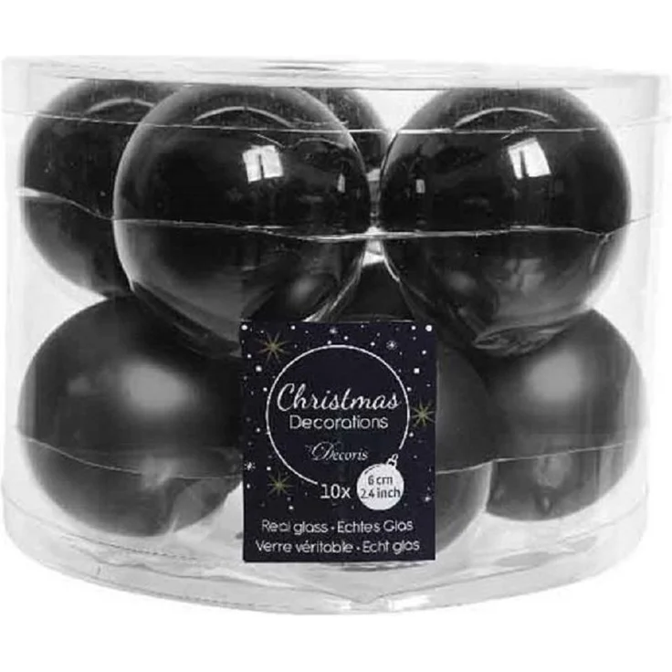 Kaemingk Weihnachtsbaumkugel Weihnachtsbaumkugeln Glas Ø 6 cm 10 Stück schwarz glänzend/matt – Bild 1