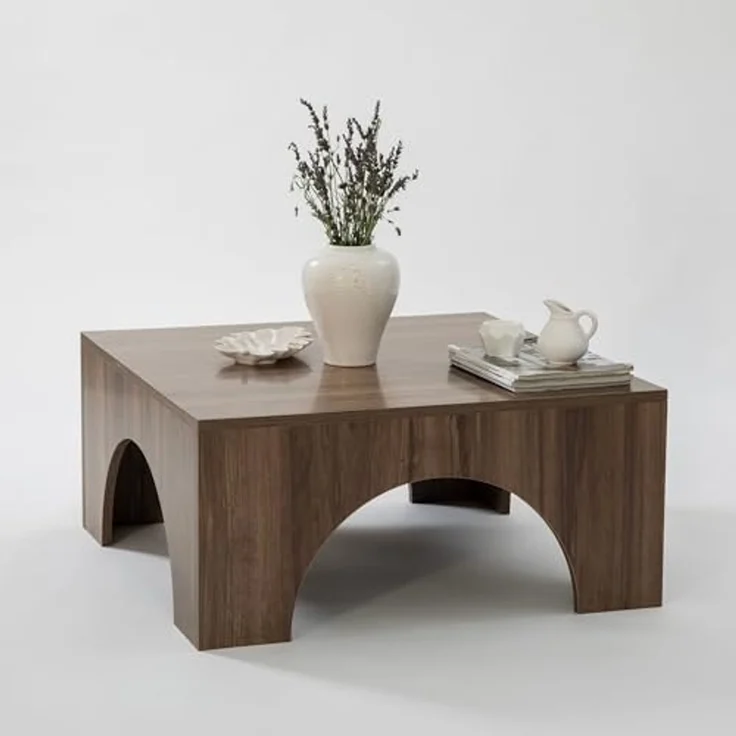 Hanah Home Stylish Walnut Coffee Table, 80 x 80 x 37 cm | 100% Melamine Coated Chipboard, 18 mm Thick, PVC Edge Bands | Modern Design, Easy Assembly – Bild 3