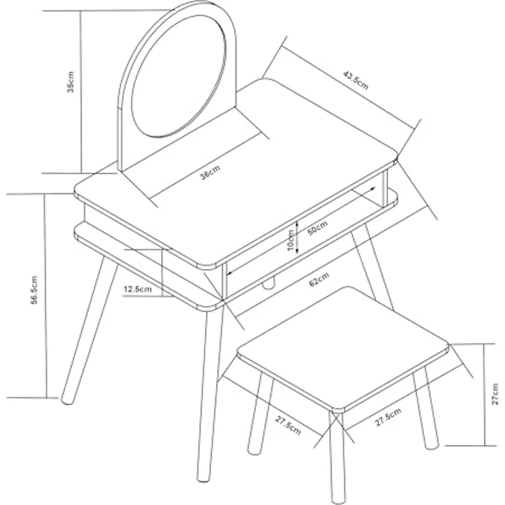 [en. casa] 'Ovanåker' Kinderschminktisch mit Hocker, Holz weiß / natur, 62 x 91,5 x 43,5 cm – Bild 4