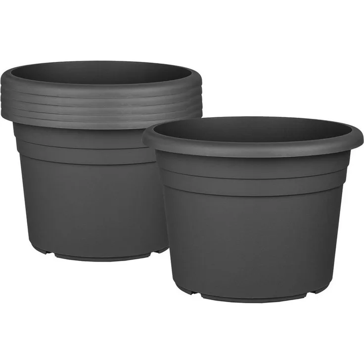 BigDean 6X Blumentopf Ø 20 cm Farbe Anthrazit Kunststoff Pflanztopf Containertopf Übertopf Pflanzkübel rund 20 x 14,5 cm