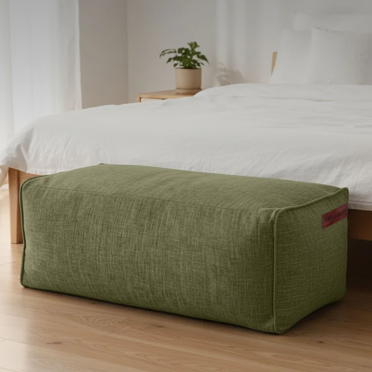 Green Bean® Indoor Sitzhocker Pouf 70x33x28cm EPS-Perlen Füllung -Home Linen Kuschelig Weich Waschbar - Drinnen Bodenkissen Liegekissen Sitzkissen Sitzhocker Sessel Kinder Erwachsene Stoff Grün – Bild 2