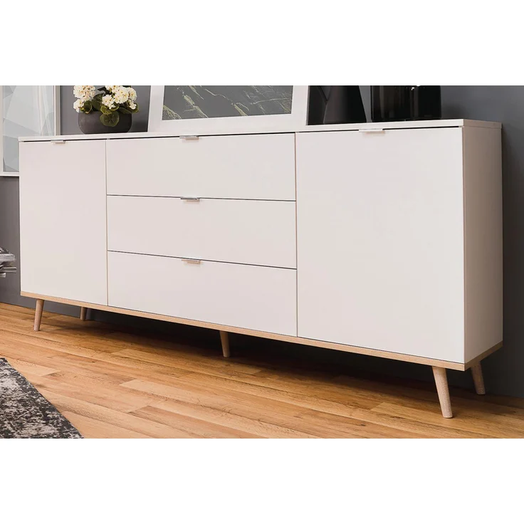 Sideboard Lundby weiß und Eiche massiv 180 cm – Bild 1