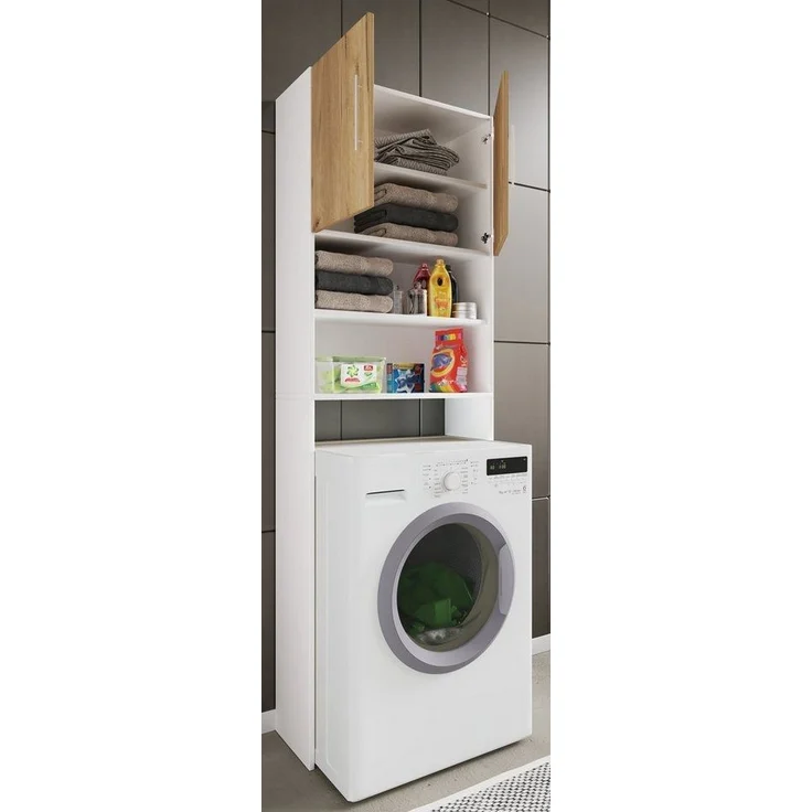 VCM Badmöbel Waschmaschinenschrank Jutas 919461 Weiß / Honig-Eiche B. 64 x H. 190 x T. 25 cm – Bild 2