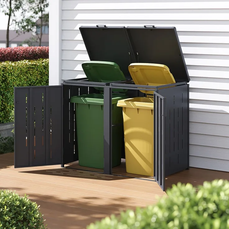 Weide Mülltonnenschrank L | aus Stahl | 1500L | in Anthrazit 150x83x120cm