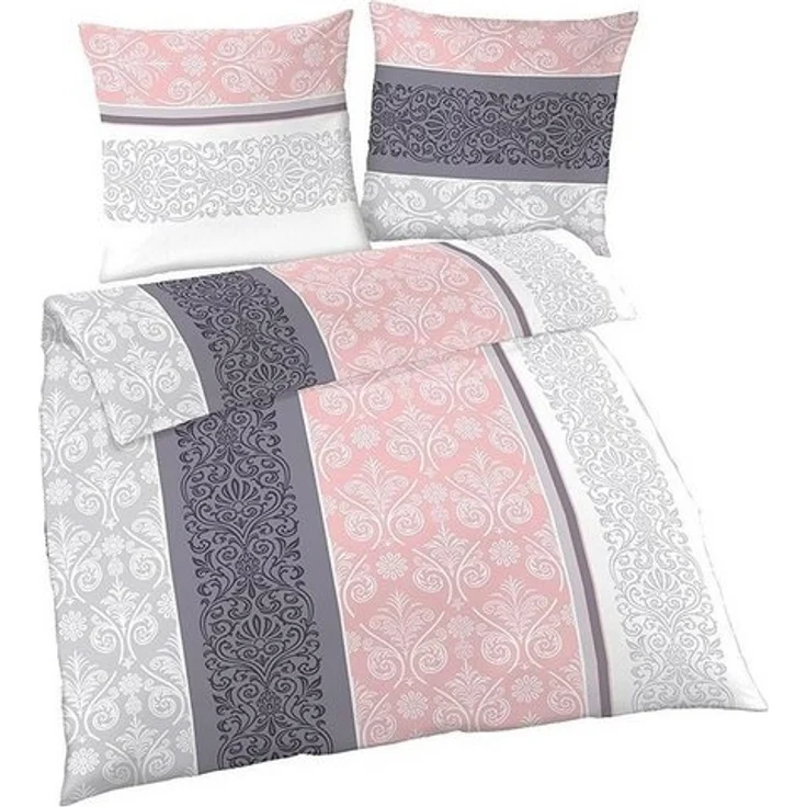 soma Biber Bettwäsche 2 teilig Bettbezug 155 x 220 cm Kopfkissenbezug 80 x 80 cm rosa quarz silber Ornamente – Bild 4