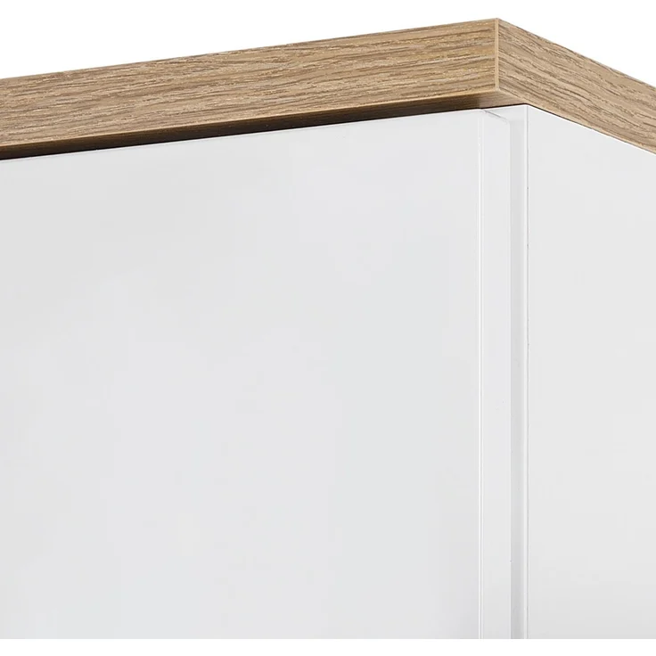Badezimmer Hochschrank SOLNA-56 Hochglanz weiß mit Wotaneiche, B x H x T ca. 35 x 187 x 33cm – Bild 4
