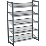 Songmics 5-stöckiges Schuhregal, erweiterbarer Schuhständer aus Metall, verstellbare Schuhablage, für 15-20 Paar Schuhe, kurze Stiefel, Pumps, 74 x 104 x 30,7 cm, dunkelgrau, LMR005GB