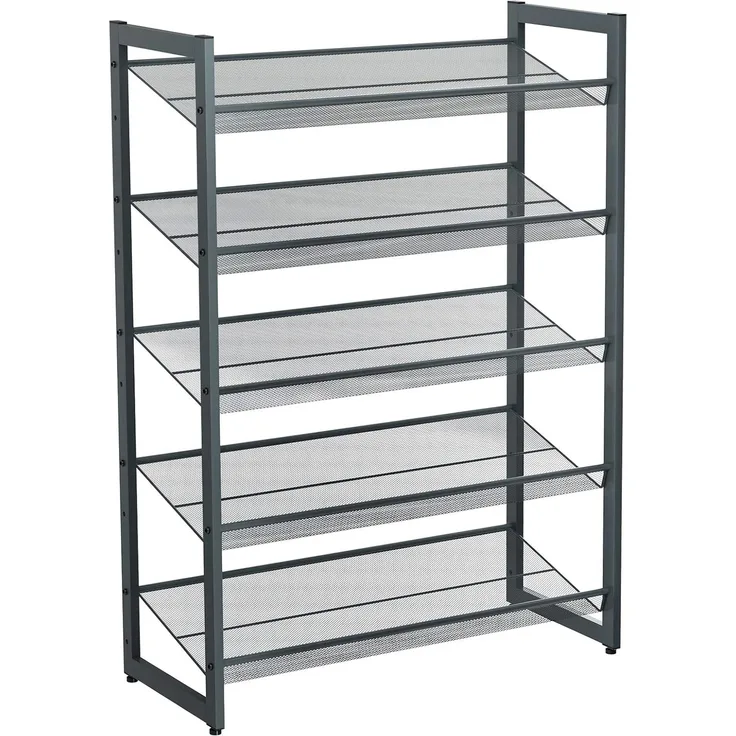 Songmics 5-stöckiges Schuhregal, erweiterbarer Schuhständer aus Metall, verstellbare Schuhablage, für 15-20 Paar Schuhe, kurze Stiefel, Pumps, 74 x 104 x 30,7 cm, dunkelgrau, LMR005GB