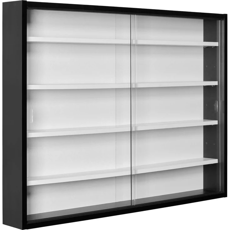 Inter Link Sammlervitrine Hängevitrine Wandregal Glasvitrine Wandvitrine Hängeregal Schaukasten MDF Schwarz und Weiss – Bild 1
