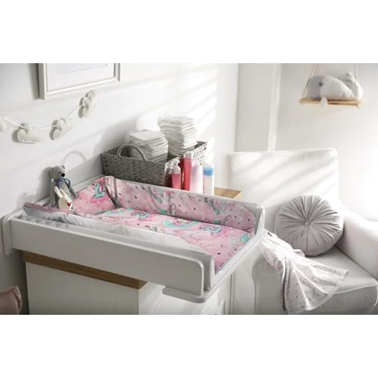 Balbina® Wickelunterlage Wickeltischauflage Wickelauflage baumwolle 75x85 I Pink Einhorn – Bild 5