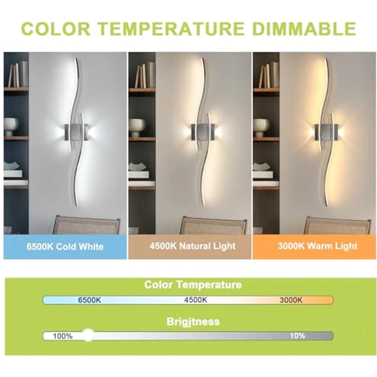 Goeco LED Wandleuchte Innen Dimmbar 89CM 29W Lange Wandlampe Flurlampe mit Fernbedienung 3000K-6500K Chrom Wandbeleuchtung LED mit Memory-Funktion für Wohnzimmer Schlafzimmer Küche – Bild 4