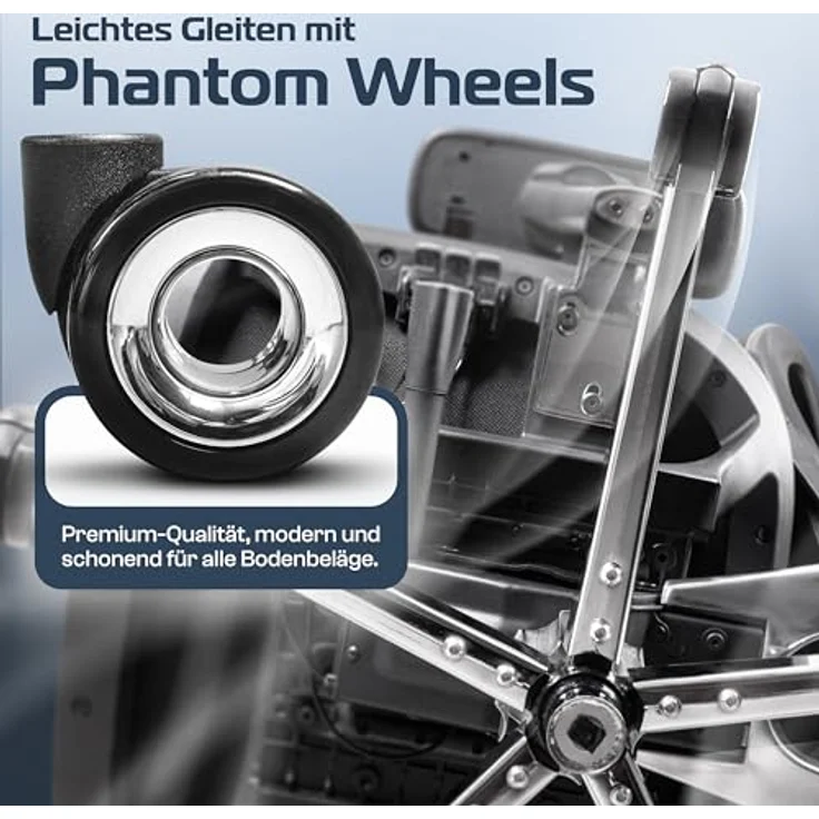 Clouvou MasterSeat Drehstuhl, Schwarz, Textil, ergonomisch, IGR-zertifiziert, höhenverstellbar mit 4D-Armlehnen und Phantom Wheels – Bild 5