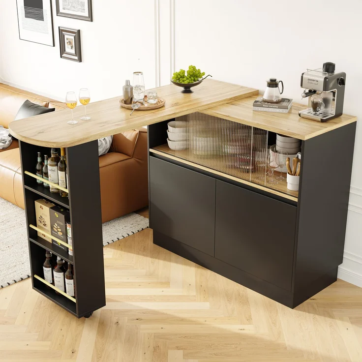 ZUBALIYA Drehbarer Bartisch 90 x 45 cm, für Küche und Essbereich, MDF, Schwarz – Bild 2