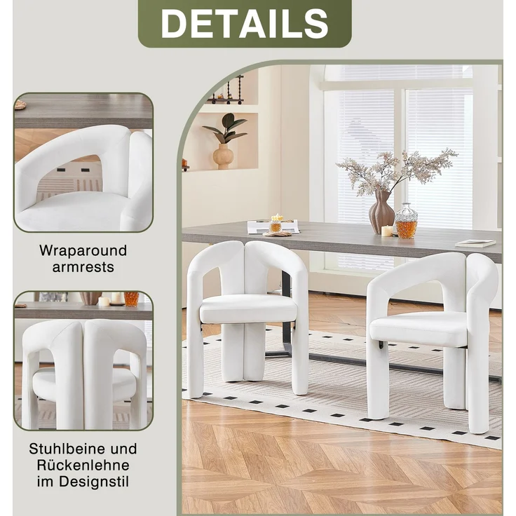 Esszimmerstuhl 2er-Set 62×52×75 cm in Beige mit Samtbezug und Armlehnen – Bild 6
